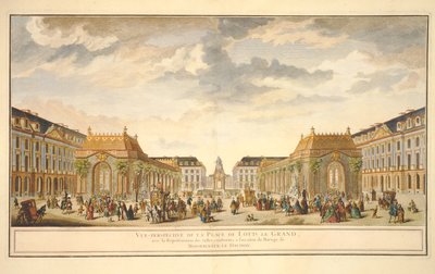 Perspektiv udsigt over Place de Louis le Grand med værelserne bygget i anledning af Monseigneur le Dauphins bryllup (farvegravering) af French School
