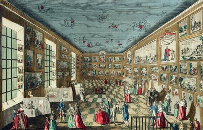 Perspektiv udsigt over Salonen af Royal Academy of Painting and Sculpture på Louvre, Paris af French School