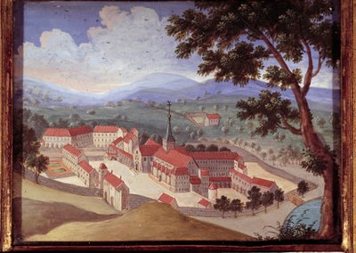 Perspektiv udsigt over klosteret Port royal des champs. Udsigt over klostret Port-Royal-des-Champs). Anonymt maleri fra det 18. århundrede. Port Royal, Musee Des Granges. af French School