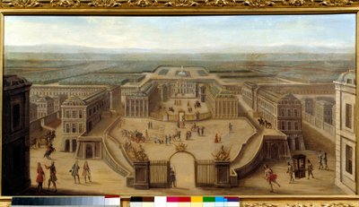 Perspektiv udsigt over slottet i Versailles taget fra Place d
