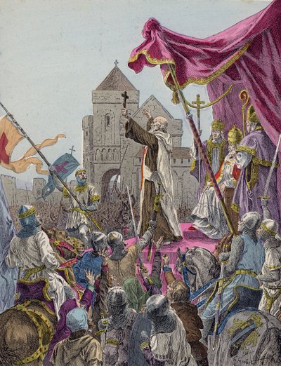 Peter der Einsiedler predigt den Ersten Kreuzzug von French School