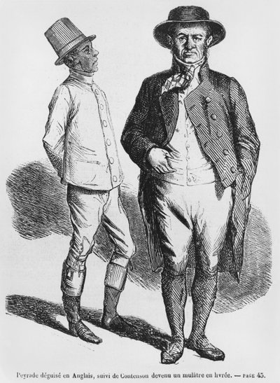 Peyrade forklædt som en engelsk mand og Contenson som mulattjener, illustration fra Splendeurs et Miseres des Courtisanes af Honore de Balzac, udgivet 1867 af French School