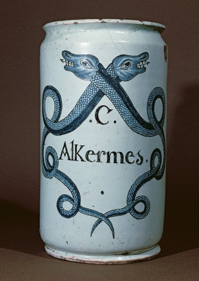 Farmaceutisk krukke til alkerner, fra Rouen, ca. 1770 (keramik) af French School