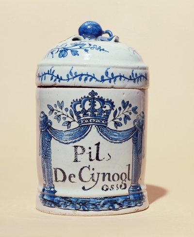 Farmaceutisk krukke til cynoglossum-tabletter, ca. 1700 (keramik) af French School