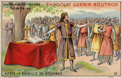 Philip Augustus, konge af Frankrig, efter slaget ved Bouvines (chromolitho) af French School