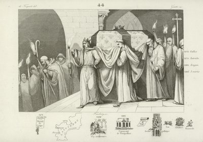 Philip III of France helping to carry the coffin of his father, Louis IX  af French School