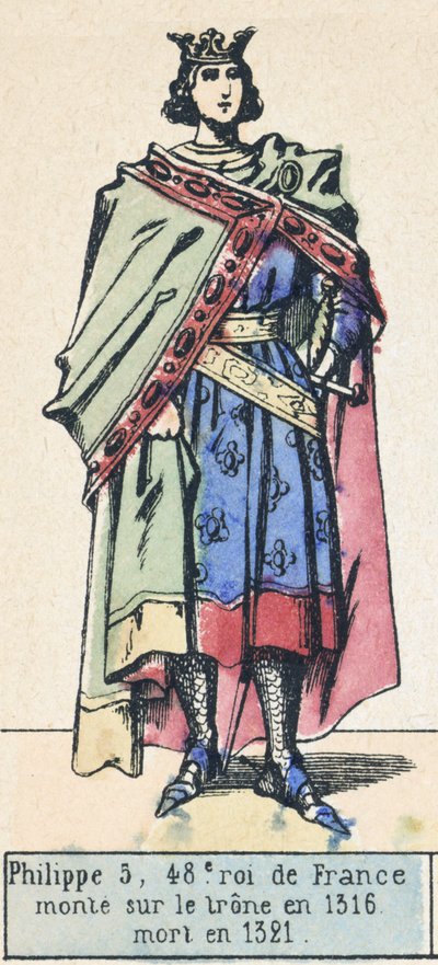 Philippe 5, 48. konge af Frankrig, besteg tronen i 1316, døde i 1321 (farvestik) af French School