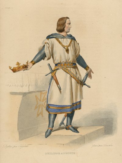 Philippe Auguste (farvet gravering) af French School