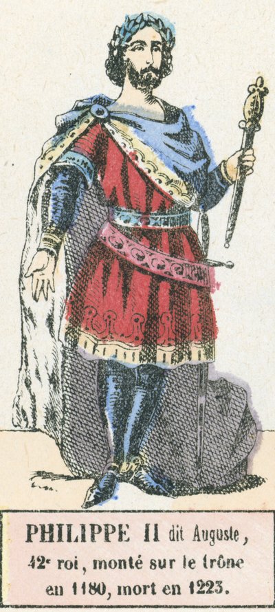 Philippe II dit Auguste, 42. konge, besteg tronen i 1180, døde i 1223 (farvestik) af French School