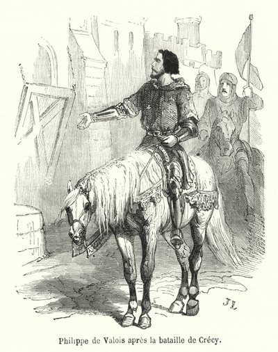 Philippe de Valois efter slaget ved Crecy (gravering) af French School