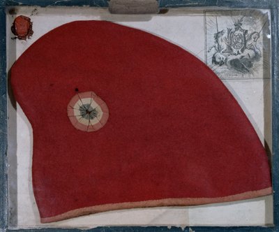 Frygisk kasket med en rød, hvid og blå kokarde fra perioden med den franske revolution (filt) af French School