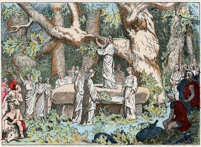At plukke mistelten fra druiderne i Gallien, slutningen af det 19. århundrede (gravering) af French School