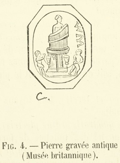 Gammel gravsten, British Museum (gravering) af French School