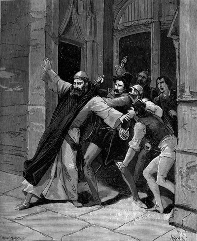Pietro Paolo Sarpi, kendt som Fra Paolo, af Mariatjenerordenen (1552-1623) venetiansk historiker sår af lejemordere den 5. oktober 1607 i Venedig. af French School