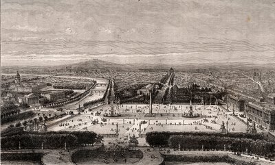 Place de la Concorde i Paris - indgravering i "La France illustree: geografi, historie, statistisk administration" af V.A. Malt-brun. 1884 af French School