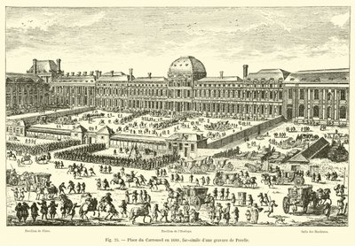 Place du Carrousel i 1680, faksimile af en gravering af Perelle af French School