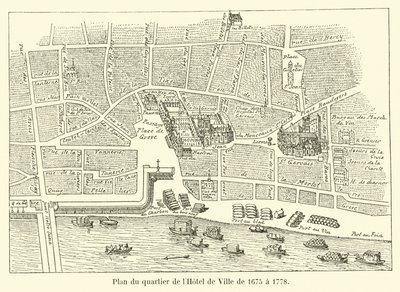 Plan over Hôtel de Ville-distriktet fra 1675 til 1778 af French School