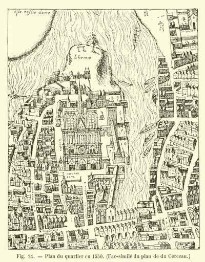 Plan over distriktet i 1550, faksimile af planen for du Cerceau af French School