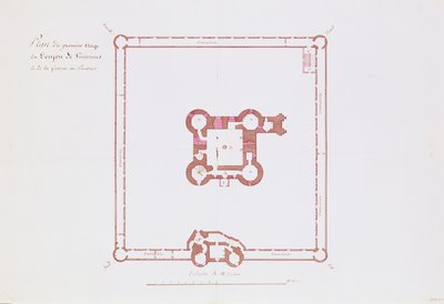Plan for første sal i Donjon i Vincennes, 1810 (pen og blæk på papir) af French School