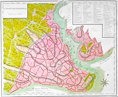 Plan af Konstantinopel (håndfarvet gravering) af French School
