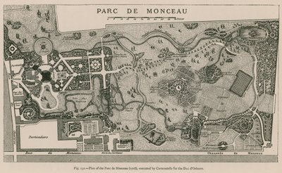 Plan over Parc de Monceau (1718), udført af Carmontelle for Due dOrleans af French School