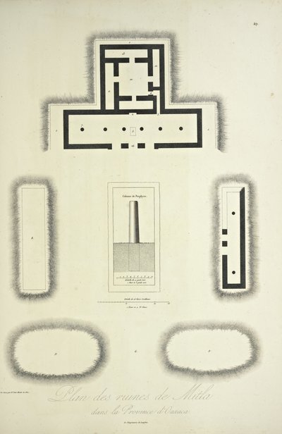Plan over ruinerne af Mitla i provinsen Oaxaca, illustration fra 