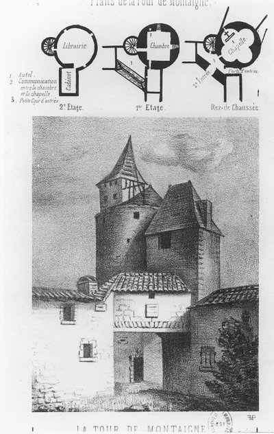 Plan for Tour de Montaigne, ved Saint-Michel-de-Montaigne (litho) af French School