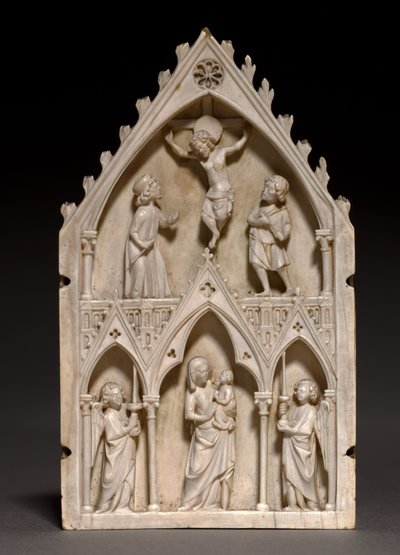 Plade: Korsfæstelsen og Jomfru og Barn med engle, ca. 1250-1270 af French School