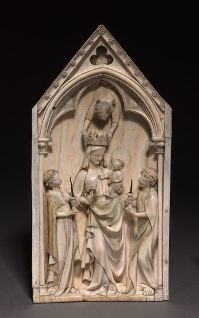 Plade: Jomfruen og barnet med engle, Paris, ca. 1320-1330 af French School