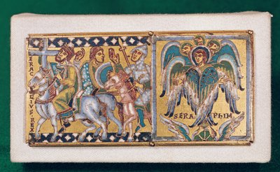 Plade, der forestiller Heraclius (ca. 575-641) og Ezekiels vision, Mosane Skole (malet emalje) af French School
