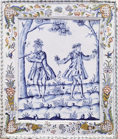 Plaque, der forestiller en scene fra Tryllefløjten (fajance) af French School