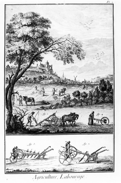Plade af Encyclopedia of Diderot og Alembert: Landbrug og pløjning. 1700-tallet. af French School