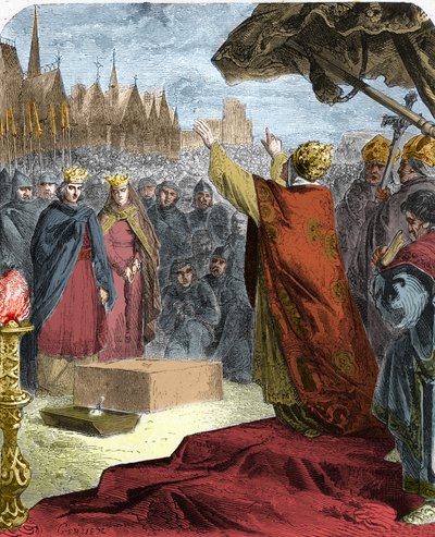 Pave Alexander III (Orlando Bandinelli) (Alessandro III) lagde i 1163 den første sten til katedralen Notre Dame de Paris (Notre-Dame) i nærværelse af kong Louis VII af Frankrig og eveque Maurice de Sully. af French School