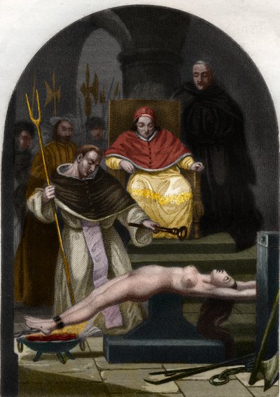 Pave Pius V præsiderer over inkvisitionens domstol. af French School