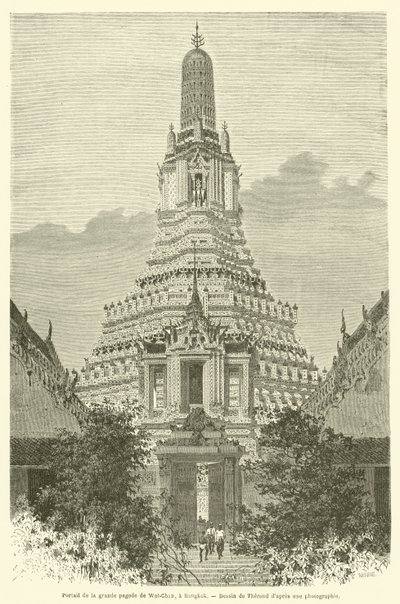 Portal til den store pagode i Wat-Chan, i Bangkok (gravering) af French School