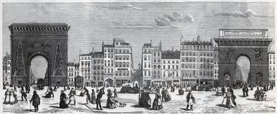 Porte Saint-Denis og rue faubourg Saint Denis - porte saint Martin og rue faubourg Saint-Martin Indgravering i "" Tableau-de-Paris"" af Edmond Texier (1815-1887) af French School