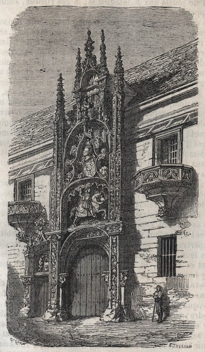 Dør til det hertuglige palads i Nancy (hertugernes palads af Lorraine) (1502-1512) - gravering i "Histoire de France" af Victor Duruy (1811-1894) - 1882 af French School