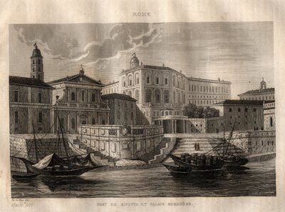 Porto di Ripetta og Palazzo Borghese - Rom - Gravering fra "" Det maleriske Italien" - Historisk og beskrivende maleri af Italien" af M. de Norvins, Ch. Nodier 1834-1836. af French School