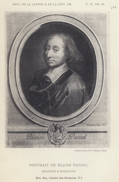 Portræt af Blaise Pascal (litho) af French School