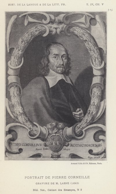 Portræt af Pierre Corneille (litho) af French School