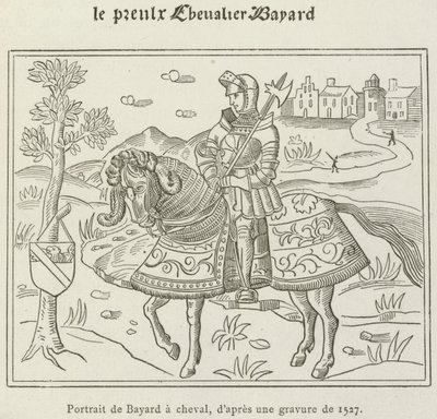 Portræt af Bayard til hest (gravering) af French School