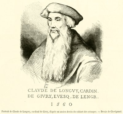Portræt af Claude de Longwy, kardinal af Givry (gravering) af French School