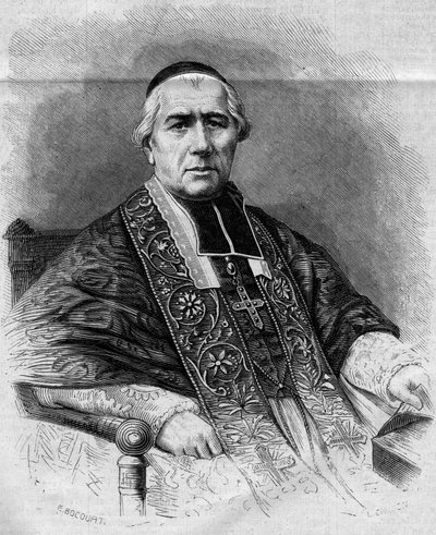 Portræt af Francois Nicolas Madeleine Morlot (1795-1862), ærkebiskop af Paris. Indgravering i ""Le Monde Illustre"" nr. 299 af 3. januar 1863. af French School