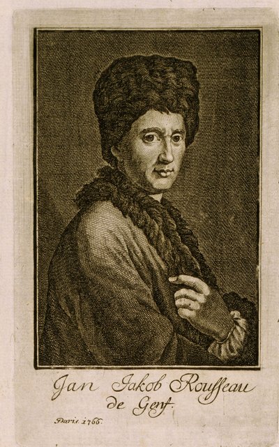 Portræt af Jean Jacques Rousseau (1712-1778). Anonymt værk, stik 1766. Fransk kunst af French School