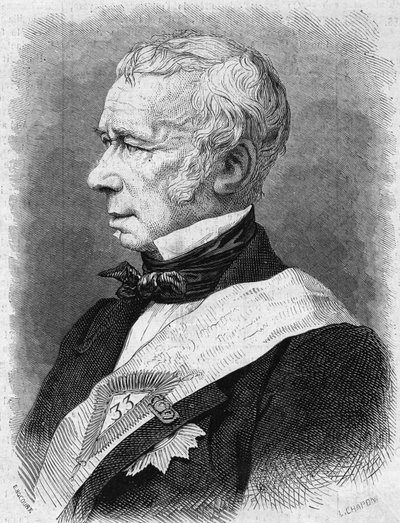 Portræt af Jean Pons Guillaume Viennet (1777-1868), fransk politiker, digter og dramatiker, medlem af Academie Francaise. Indgravering i ""Le Monde Illustre"" nr. 586 af 4. juli 1868. af French School