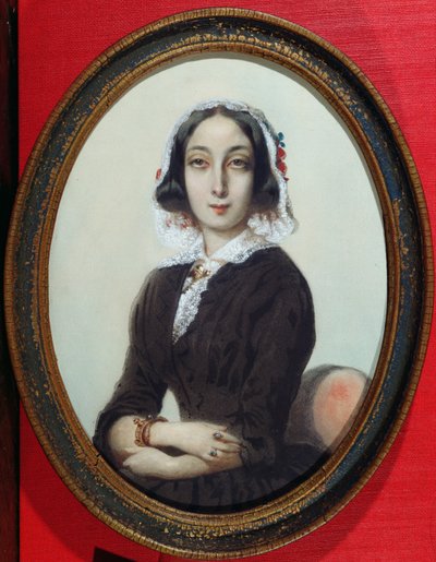 Portrætminiature af George Sand (1804-76) c.1840 af French School