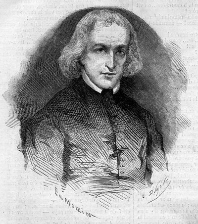 Portræt af Abbe Charles Eleonore Dufriche Desgenettes (1780-1860), sogn i kirken Notre Dame des Victoires i Paris. Indgravering i "" Le Monde Illustré"" nr. 160 af 5. maj 1860. af French School