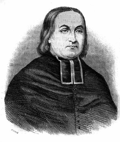Portræt af Abbe Theodore Combalot (1798-1873), fransk kirkemand, grundlægger af kongressen for "Antagelsens Religiøse". Stik fra 1852. af French School