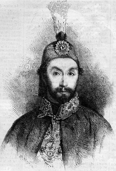 Portræt af Abdulmecit I (Abdul-Medjid-Khan, Abdul Medjid Khan) (1823-1861), sultan fra Det Osmanniske Rige. Indgravering i "" Le Monde Illustré"" nr. 221 af 6. juli 1861. af French School