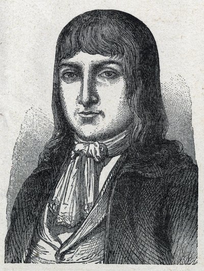 Portræt af amatør Jerome Le Bras des Forges, ridder af Boishardy (Bois hardy eller Bois-Hardy), Chef-chouan fra den franske revolution (1762-1795) Gravering af 1889. Privat samling. af French School